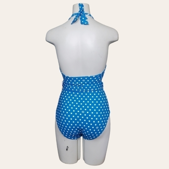 MICHAEL KORS blue Dot Belted Halter One-Piece Swimsuit Size 8 - Picture 4 of 8